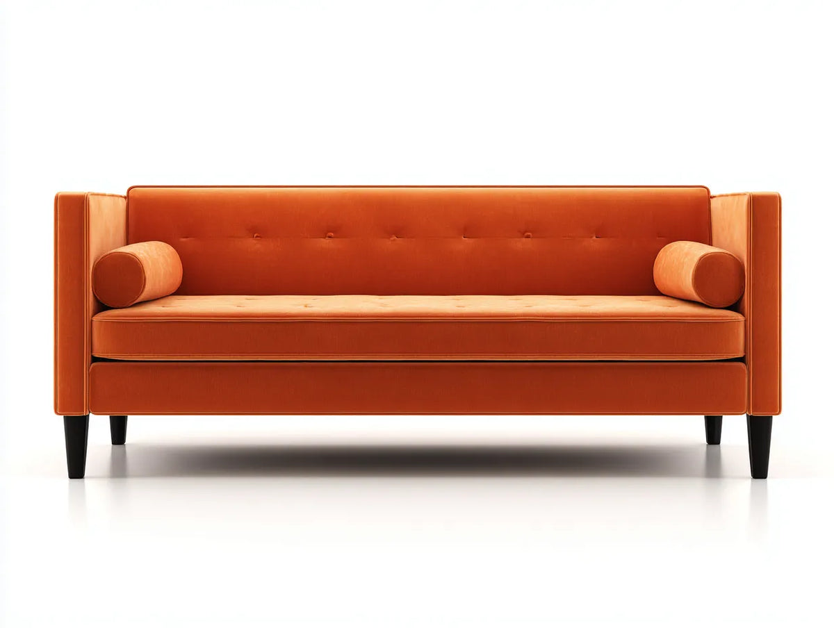 Canapé 2 places 194×88×84 cm – tissu orange et noir – lignes droites contemporaines