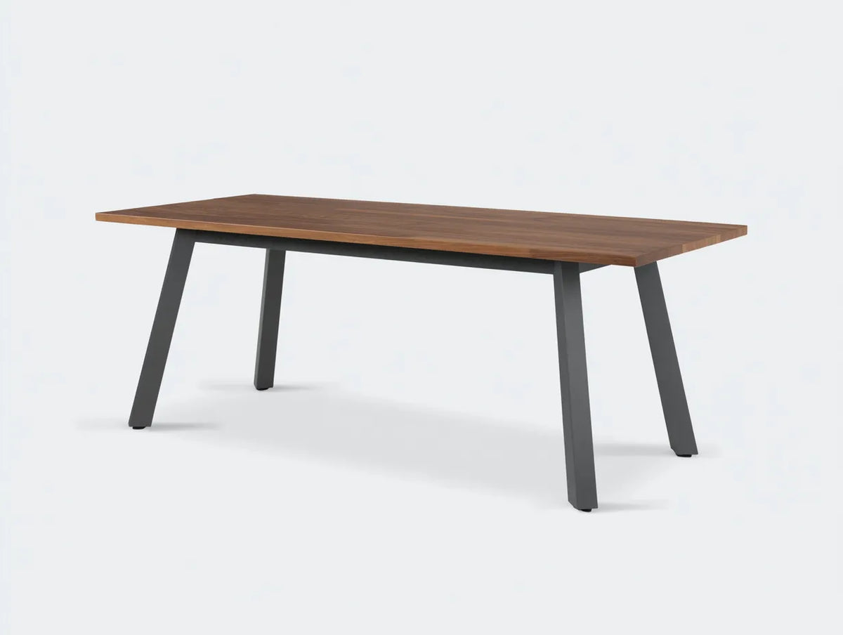 Table à manger rectangulaire bois et métal 180×90×75 cm - marron/gris foncé - design contemporain pour salle à manger