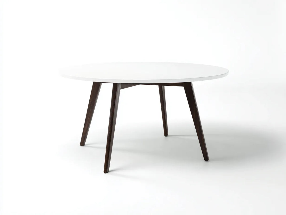 Table à manger ronde 110×110×75 cm – plateau blanc et bois brun – style contemporain pour salle à manger