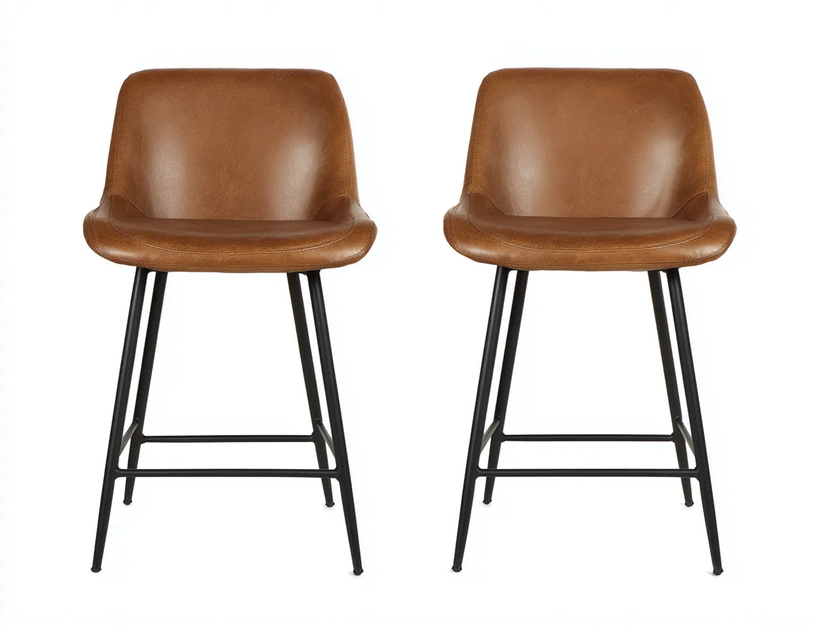 Lot de 2 tabourets de bar en similicuir et métal 50×52×96 cm - marron/noir - style contemporain pour salle à manger
