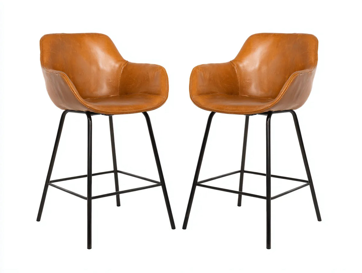 Lot de 2 tabourets de bar en similicuir et métal 51×54×95 cm - marron/noir - style moderne pour salle à manger