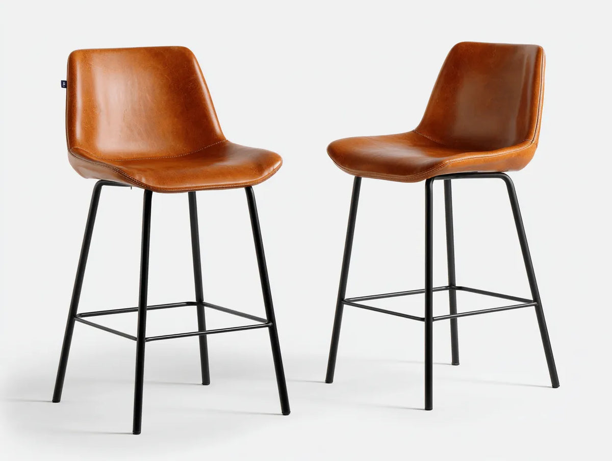 Lot de 2 tabourets de bar 49×52×93 cm – similicuir brun et métal noir – dossier courbé