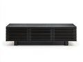 Meuble TV bas 170×42×52 cm – bois noir – façade à lames horizontales