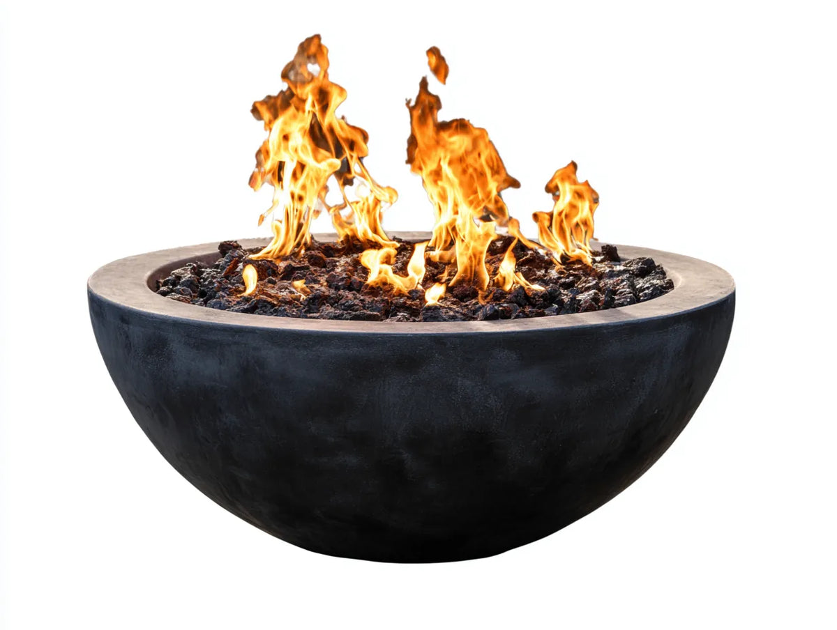 Cheminée de jardin ronde 86×86×38 cm – acier noir – vasque profonde pour terrasse