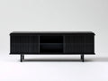 Meuble TV bas 160×40×60 cm – bois noir – rangement ajouré contemporain