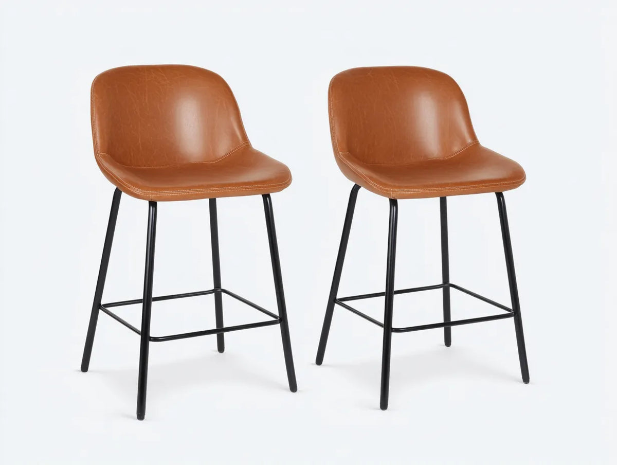Tabourets de bar en similicuir et métal 48×53×100 cm - camel/noir - salle à manger contemporaine