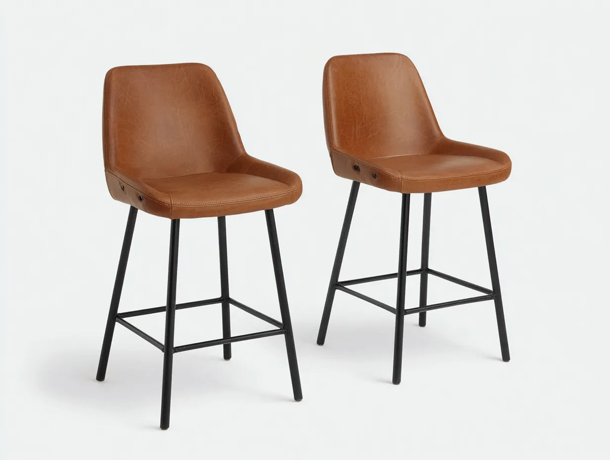 Tabourets de bar en similicuir et métal 47×52×101 cm - marron/noir - salle à manger style industriel