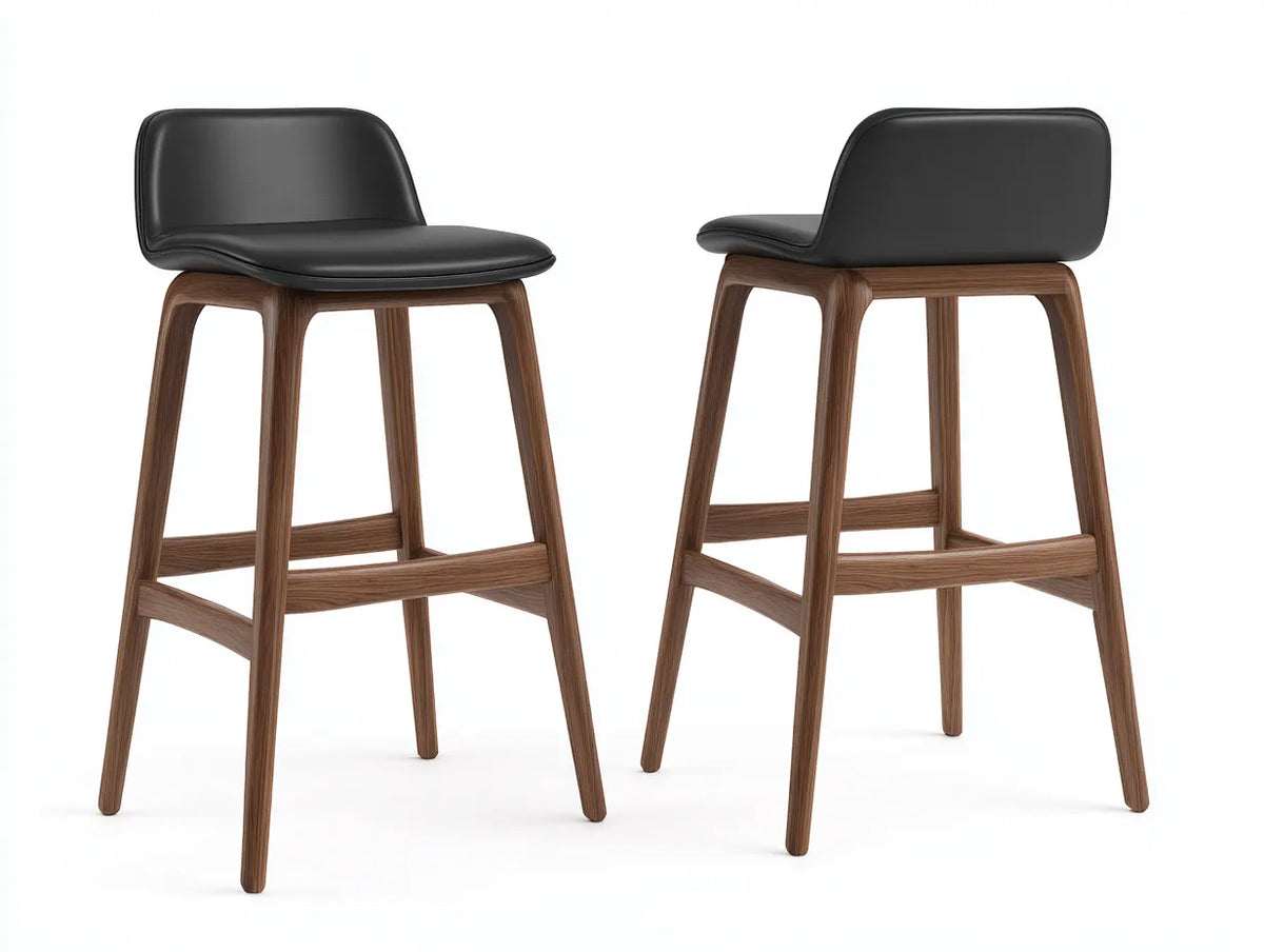 Tabouret de bar en bois et similicuir 48×52×92 cm - noir/noyer - style moderne pour salle à manger